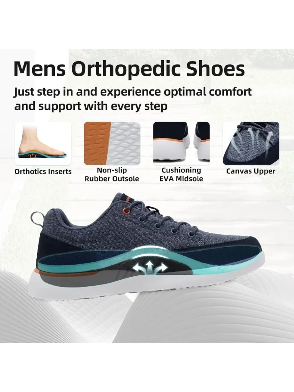 OrthoComfoot Men's Denim Rubber Comfortable & Breathable Slip On Walking Sneaker